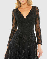 Black Embellished Floral Long Sleeve Dress